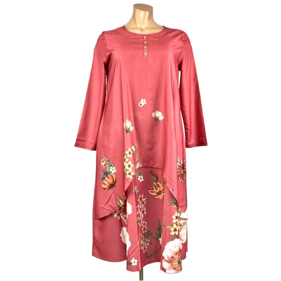 Hekka Dresses & Skirts - Hekka Womens Plus Floral Tiered Maxi Dress Pink Salmon Long Sleeve New size 2X